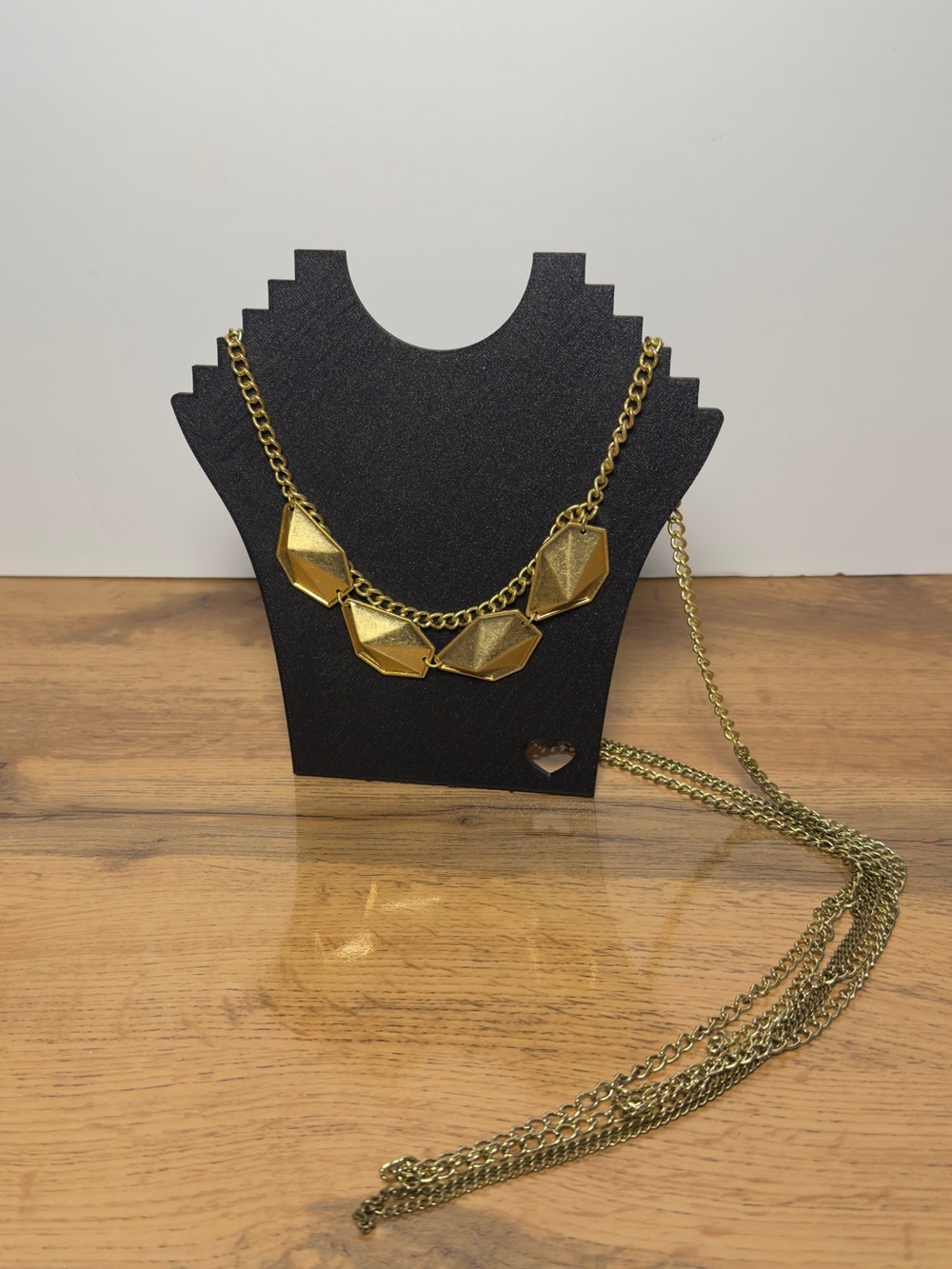 NWT Zoetik Gold Geometric Statement Necklace w/ Cascading Back Chain Boho Glam